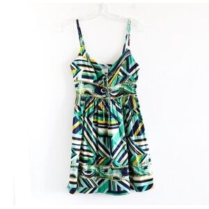 Marciano silk dress green abstract geometric print lightweight summer party XS